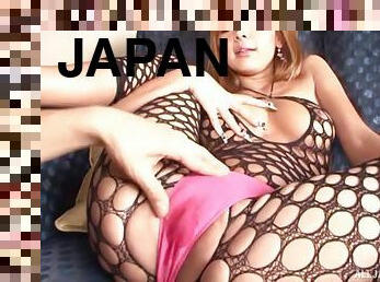 Foxy Japanese babe Nanako Mori in fishnet gets cum in mouth ending