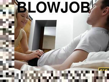 Teen agrees to blowjob and be drilled as she finds out boyfriend has erection