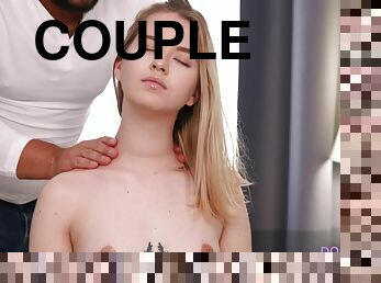 Fragile blonde squirts during sex with well-built therapist