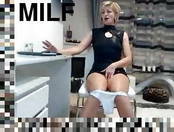 Horny blonde MILF talk on webcam and masturbates