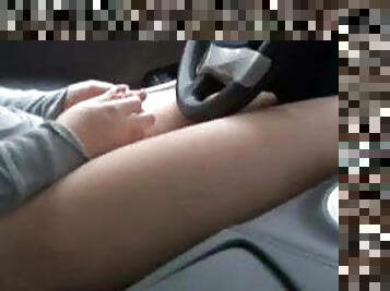 Cute redhead teen masturbates while driving