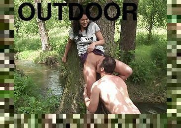 Wild outdoors fucking in the woods with natural boobs Angelica Skies