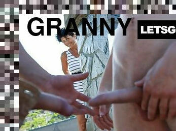 Pervert granny fuck with two bisexuals