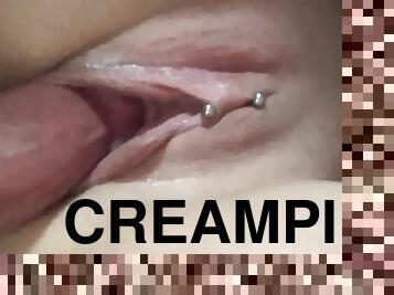orgasme, fisse-pussy, amatør, teenager, hardcore, hjemmelavet, creampie, par, synsvinkel, piercet