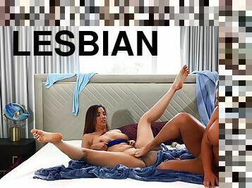 Lesbian sex on the bed between MILFs Phoenix Marie and Jayden Cole