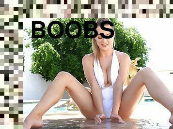 Blake drops her bikini to play with her perfect set of boobs