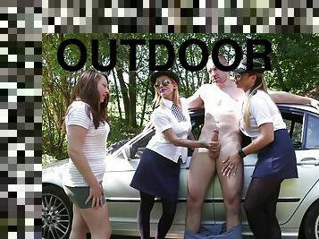 Outdoors video of police officers pleasuring a cock of a stranger