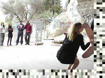 Blond whipped in underpass suspension