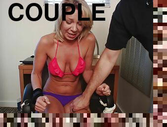 Sexy blonde gets tickled while tied up