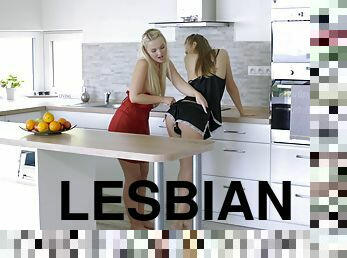 Lesbian sex in the kitchen between HOT Lovita Fate and Aislin
