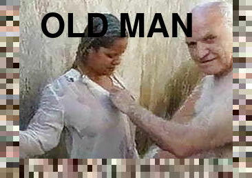 Old man with hot blonde