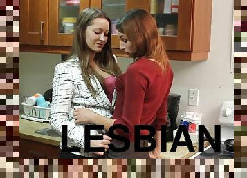 Horny lesbian babes in the kitchen