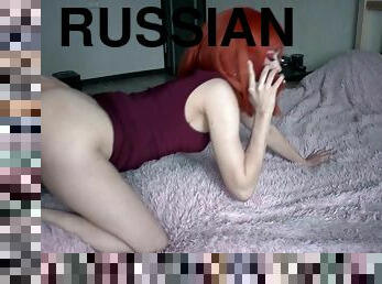 Russian redhead teen talk on phone with cuckold