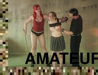 Amateur slave girl gets tortured by a dirty couple in the dungeon