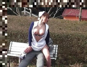 Outdoors fucking in the public place with natural tits nurse