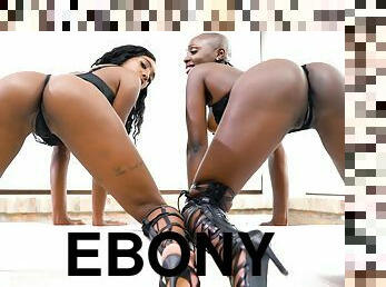 Ebony models Zaawaadi and Asia Rae fucked by one large black dick