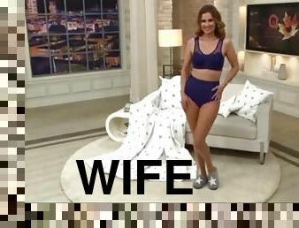 Hot wife presents beautiful underwear at teleshopping