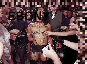 Ebony nipples tormented at bdsm party