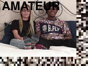 Amateur interracial sex between a black dude and a shy blonde