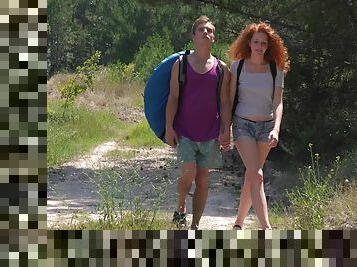 Wild outdoors fucking during camping with redhead Foxy Lee