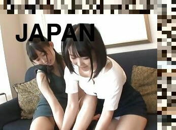 Japanese lesbian porn with two adorable friends in a hotel room