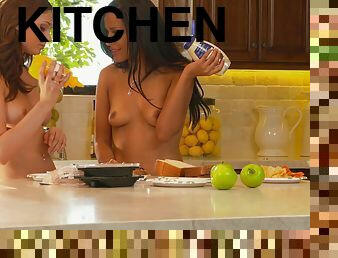 Ariana Marie and Layla Sin licking and poking pussies in the kitchen