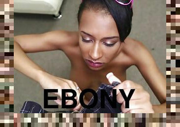 POV video of ebony chick Jazzy Jamison pleasuring a white dick