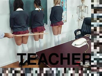 Teacher with a huge dick bangs a blonde slut in front of her friends