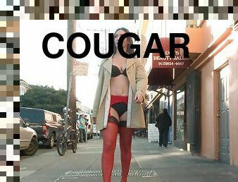 Cougar Wenona in black lingerie stripped and humiliated in public