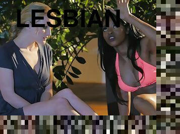 Lesbian interracial by the pool with Jemma Valentine and Jasmine Webb