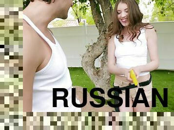 Russian amateur girlfriend Elena Koshka having sex in the back yard