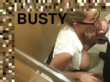 Fucking busty milf sucks my dick in the elevator