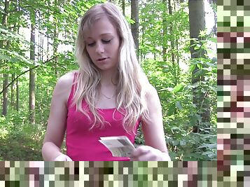 Amateur blonde Czech girl takes money to be fucked in the forest