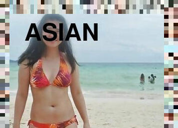 asiatisk, amatør, tenåring, strand, alene, bikini, filipinsk