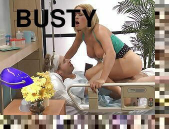 Busty pornstar Krissy Lynn rides her lovers dick while he is at hospital