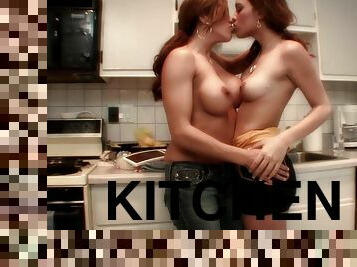 Kitchen lesbian sex with redhead lesbians Francesca Le &  Melanie Rios