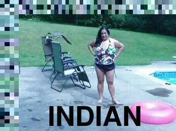 Indian Huge Boob 50yo Aunty FWB and Me At The Pool