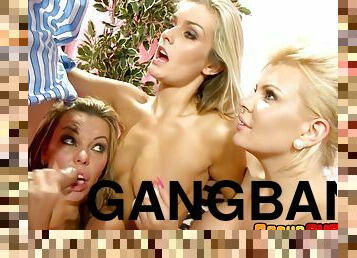 A Royal Reverse Gangbang with Five Busty Blondes