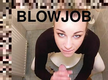 Cute blonde gives the best blowjob ever while she is on her knees