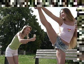 Picnic in nature turns to lesbian sex adventure for horny Candy Teen