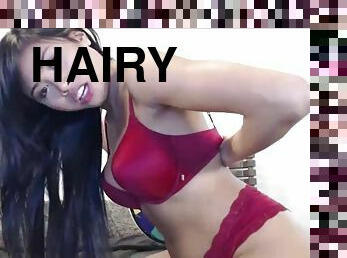 Beautiful Latina babe with big curvy ass and hairy pussy rubbing her bush and masturbating on cams