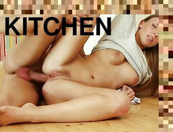 The kitchen floor is the best fuck place if you ask Morgan Moon