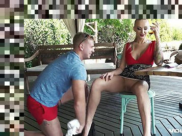 Busty blonde Russian milf Kayla Green goes on vacation and gets fucked in the pussy