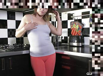 Mary Roo strips and unveils her sexy body in the kitchen