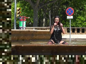 Frida Sante is crazy enough to start sex with friends in the public park