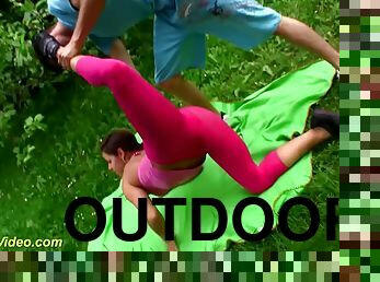 cute real flexible teen gymnast gets outdoor stretched and fucked in extreme kamasutra sex positions