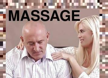Massage then old and young sex makes GF and father happy