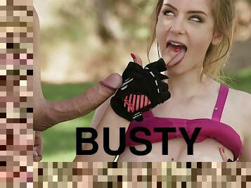 Busty Stella Cox likes to bang outdoors while her tits bounce