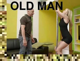 Old man wants to see how his sons girlfriend dances on pole