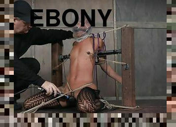 Ebony slutty slave Nikki Darling tied up and abused with her girlfriend